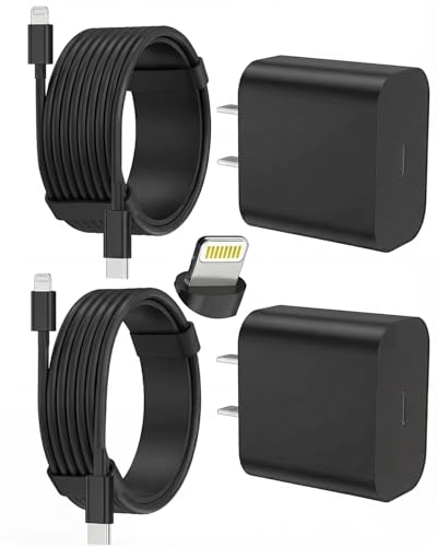 FEEL2NICE iPhone Charger Fast Charging 2 Pack Type C Wall Charger Block with 2 Pack [6FT&10FT] Long USB C to Lightning Cable for iPhone 14/13/12/12 Pro Max/11/Xs Max/XR/X AirPods Pro Black
