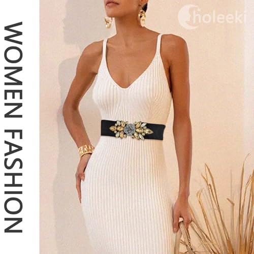 Stretchy Rhinestone Wide Belt Elastic Crystal Thick Belts Fashion Waist Accessories for Women Dress4