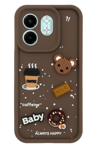 Image of Bintage Cute Fun Taddy Cartoon 3D Ball Bear Milk Donut Coffee Cup Silicon Case Full Body & Camera Protection Back Cover Compatible for Tecno Spark 30C 5G - Brown