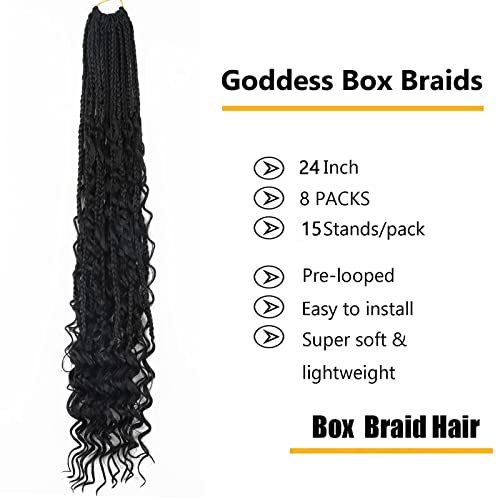 Lmzim 24 Inch 8 Packs Boho Box Braids Crochet Hair Bohemian Crochet Box Braids With Curly Ends Goddess Box Braids Synthetic Crochet Hair For Black Women (24Inch, 1B) #TOP1