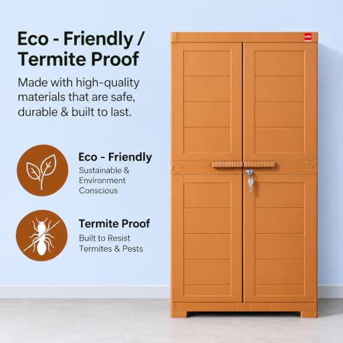 Image of Cello Novelty Big Bookshelf, Sandalwood Brown | 2 Dustproof Doors | Space Saving Cupboard | Plastic Book Shelf | Multipurpose Book Shelf for Home, Office | Book Organizer for Library