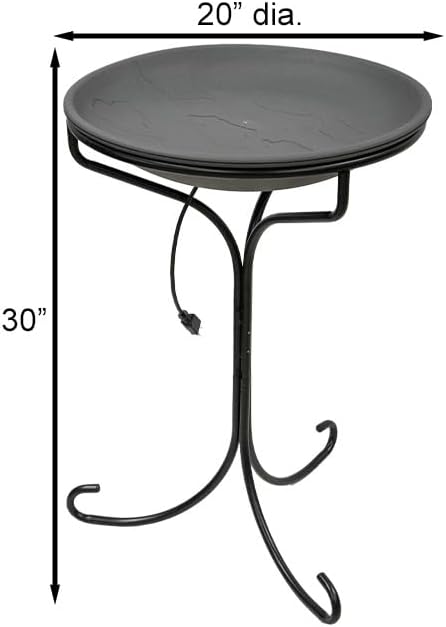 Wild Bird Lover’s Heated Bird Bath with Metal Stand – 20" Slate-Textured Basin, 150W Heater & 30" Coated Stand – Outdoor Bird Bath Keeps Water Ice-Free Year Round – Safe & Slip-Resistant Surface