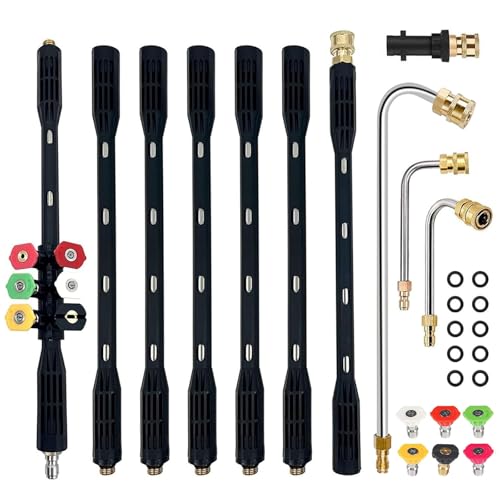 Hidrolavadora Extensión para Kärcher, Kit de 10 Tubos de Extensión Accesorio para Hidrolavadora de 4000 psi con 5 Boquillas de Alta Presión de Conexión Rápida de 1/4
