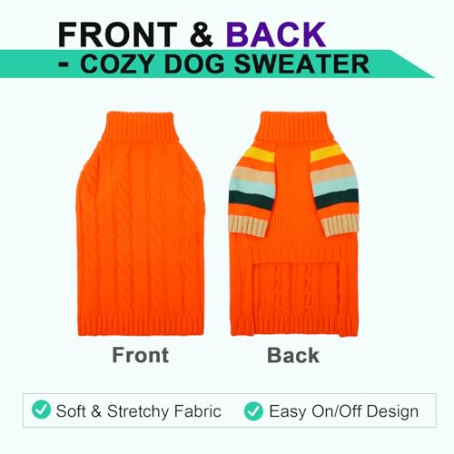OUOBOB Hundepullover, Extra Weicher Kabelstrick Rollkragenpullover mit Bauchöffnung für Große Hunde wie Labrador oder Golden Retriever, Winterjacke, XL Orange