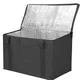 Insulated Food Delivery Bag, Grocery Shopping Bags, Black, Reusable Bags, Zipper, Foldable, Tote,...