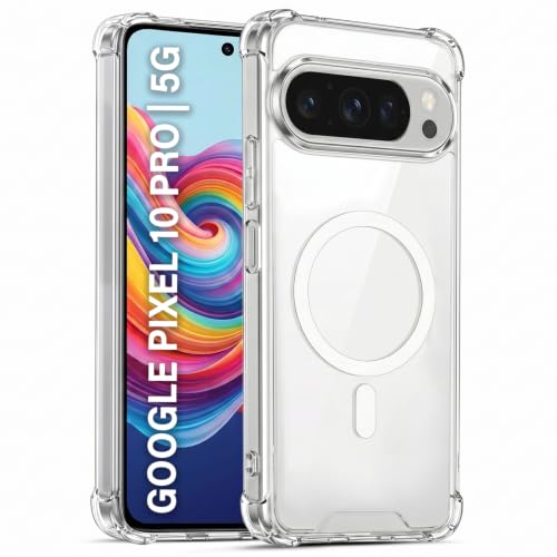 Image of TRUEUPGRADE Back Cover for Google Pixel 10 Pro Non Mag-Safe Transparent PC + TPU Bumper Case with Magnetic Print Shockproof Protection (Transparent Mag-Safe)