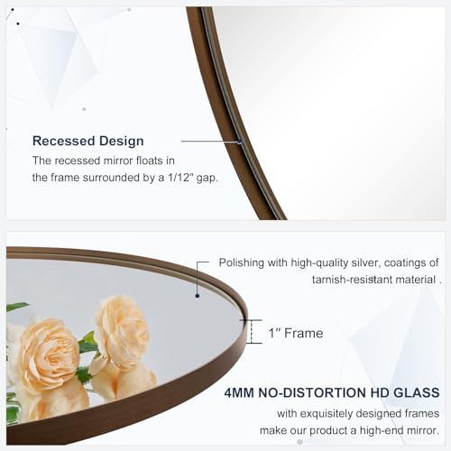 Image of ANDY STAR Round Wall Mirror, 30 Inches Brushed Bronze Bathroom Mirror, Modern Vanity Mirror in Stainless Steel Frame