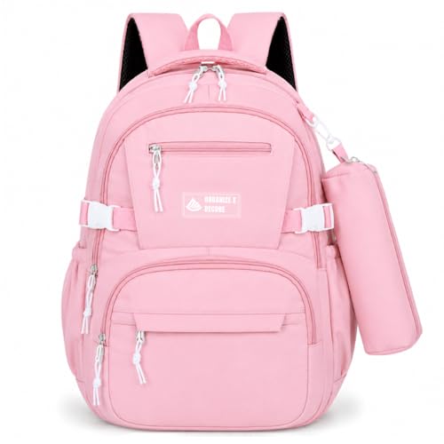 Mochila Escolar Grande Impermeável Bolsa Reforçada Com Bolso Antifurto e Divisória Para Notebook Acompanha Estojo Feminina Masculina Trabalho Faculdade Adulto Infantil Juvenil Adolescente (Rosa)