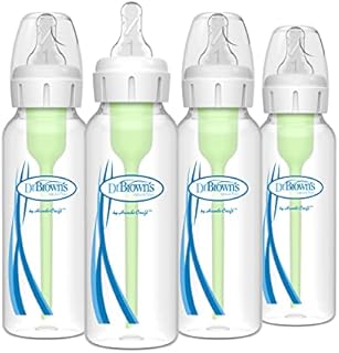 Dr. Brown’s Natural Flow® Anti-Colic Options+™ Narrow Baby Bottles 8 oz/250 mL, with Level 1 Slow Flow Nipple, 4 Pack, 0m+