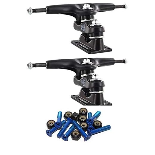 Gullwing Trucks Sidewinder II Black Skateboard Double Kingpin Trucks - 7.25" Hanger 10.0" Axle with 1" Devil Blue Hardware - Bundle of 2 Items