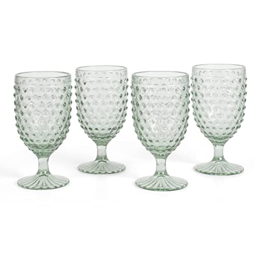 Martha Stewart Chauncey 4-Pack 14.2 oz Hobnail Handmade Glass Goblet - Green