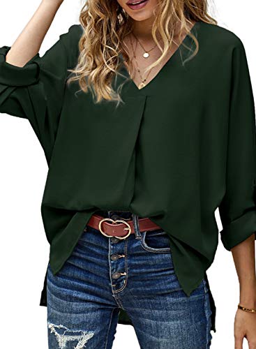Modasua Chemisier Femme Col V Blouse Élégant Haut Manches Manches 3/4 Tunique Chic Shirt Blouse pour Femmes Blouse Top Cover