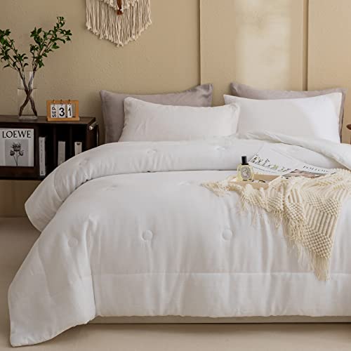 Merryword Linen Comforter Set King Size White Bedding Set 100% Natural French Flax Linen Bedding Comforter Set Soft Breathable Moisture Wicking Comfy 3 Pieces (White, King) #TOP28