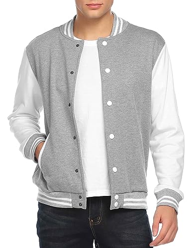 Image of COOFANDY Men Fashion Long Sleeve Button Front Cotton Bomber Baseball Jacket,Large,Gray