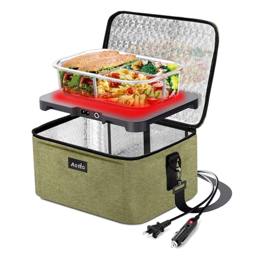 Aotto Horno portátil, calentador de alimentos eléctrico, 12 V/24 V/110 V, calentador de alimentos 3 en 1, lonchera térmica para adultos, cocinar, recalentar y mantener las comidas calientes para coche