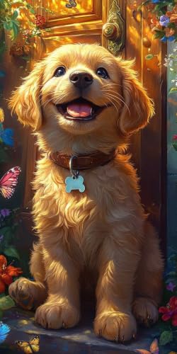 Diamond Painting DIY grand format 80x160cm anti-stress avec strass 5D chien et plante