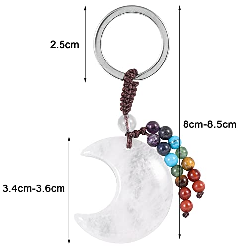 Sunyik 2Pcs Rock Quartz Hand Craved Moon Star Crystal Key Chain For Couple Love Polished Stone 7 Chakra Crystal Charm Key Ring For Car Wallet Backpack #TOP1
