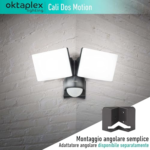 Oktaplex Faretto con sensore di movimento LED 40 W 230 V luce calda 3000K lampada da parete Cali Dos IP65 orientabili applique da parete da esterno antracite 3200 lumen - Illuminazione - Immagine 2