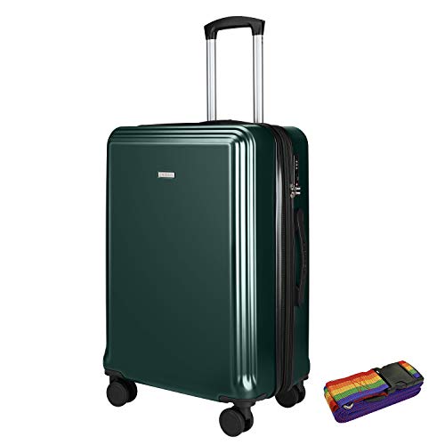 Amasava Maletas de Viaje Rigidas, Equipaje de Mano 66.5 * 40 * 26CM 70L con 10% de Espacio de Expansión PC + ABS Equipaje para Viajes en Avión con Cerradura TSA Verde Oscuro
