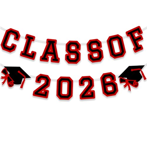 Image of Class of 2026 Graduation Banner University College Grad Garlands Decoration Party Supplies High School Colors Red