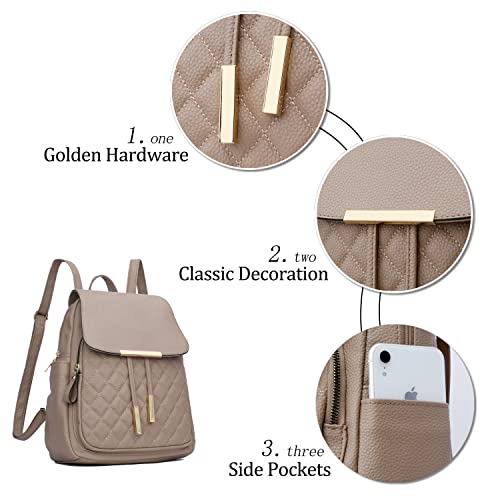 Image of KKXIU Quilted Trendy Leather Backpack Purse for Women and Ladies Shoulder Travel Daypacks Bags (Khaki)