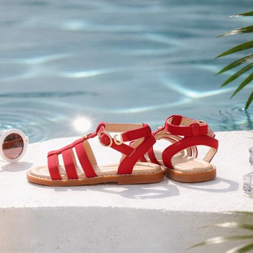Image of Girls Gladiator Sandals with Adjustable Buckle Comfy Ankle Strappy Flat Shoes