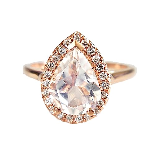 DCFSHEE - Anillos de circonita cúbica de 1,3 quilates para mujer, solitario, halo de promesa de boda, anillo de compromiso con forma de pera, chapado en oro rosa de 18 quilates (Talla 10)
