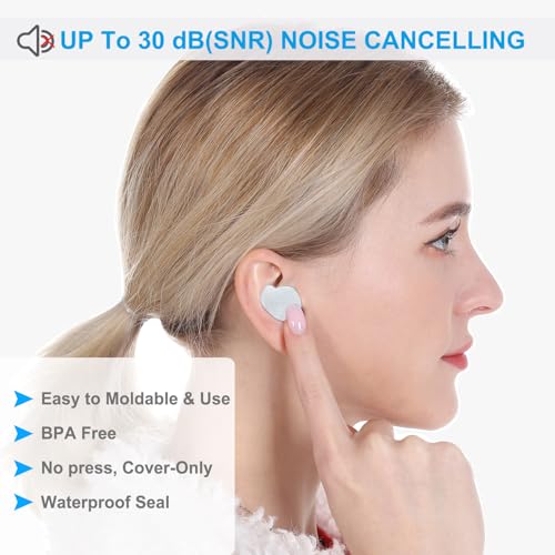 Image of Ear Plugs for Sleeping, 16 Moldable Noise Cancelling Silicone Earplugs for Swimming, Snoring, Sleep and Studying, White
