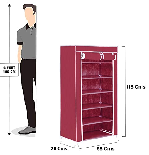 Image of 6 Layer Plastic Shoe Rack with Cover for Home & Bedroom (Black) | Space-saving 6 layer shoe rack for home