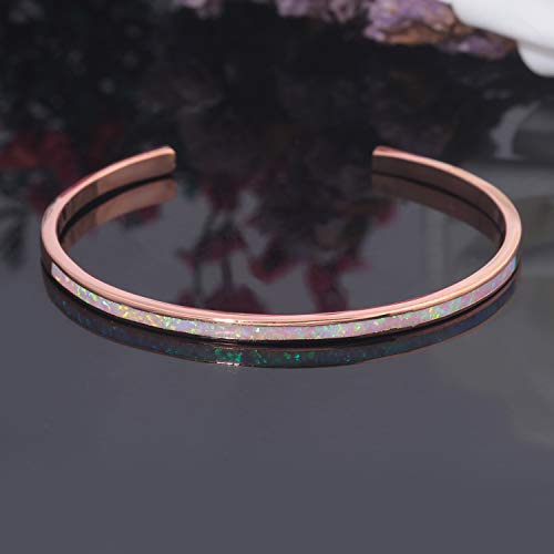 Cinily Rose Gold Plated Thin Open Cuff Bracelets For Women Girls Pink Opal Cute Small Bangle Bracelets Adjustable Hypoallergenic Gemstone Bracelet #TOP1