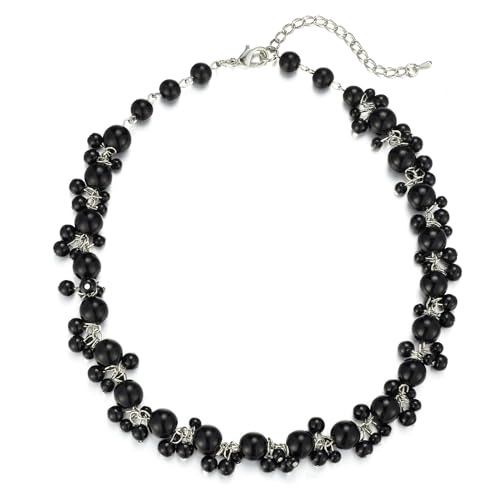 Image of BULINLIN Chunky Pearl Necklaces Statement Pearl Choker Necklaces for Women with Small Pendant Handmade Costume Jewellery Gifts for Mum Mothers Day(Black)