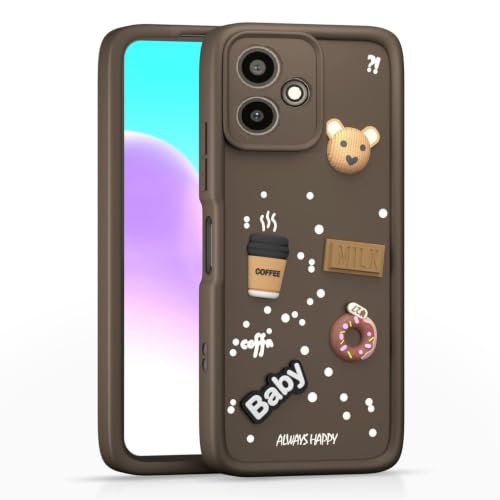 Image of Bintage Cute Fun Ball | Taddy Cartoon 3D Smiley Coffee Cup | Milk Donut | Full Protection Rubber Back Cover Compatible for Infinix X669C /Infinix Hot 30i - Brown