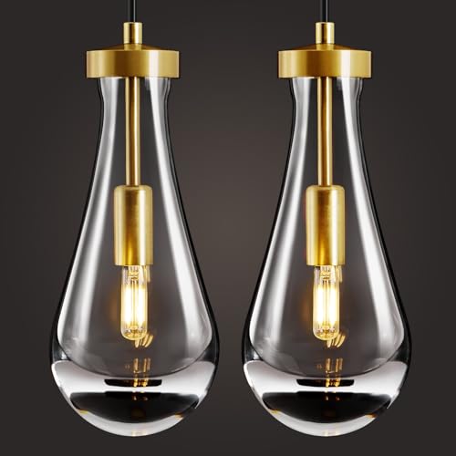 Raindrop Pendant Lights Kitchen Island: 2 Pack Crystal Gold Teardrop