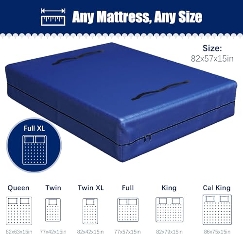 Cosy Family Mattress Bags for Moving with 8 Handles - 170GSM Extra-Thick Mattress Bag for Moving Supplies - Reusable Mattress Cover Protector Storage with Zipper, Blue, Full XL-(Pack of 2)