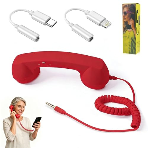Retro Headset for iPhone, Type c Retro Cell Phone Handset, Plug in Handheld Cell Phone Receiver, Suitable for Cell Mobile Video Conferences, Calls, Meetings (Red)