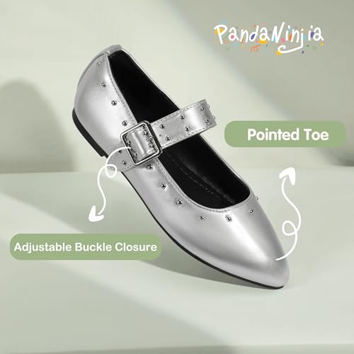 PANDANINJIA Girls Dress Shoes Studded Mary Jane Ballet Flats for Girl Pointed Toe Little Big Kid Flower Girl Party Formal Wedding Shoes4