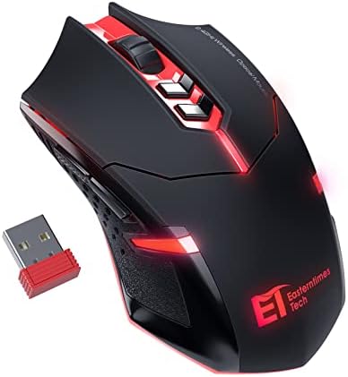 T-DAGGER Wireless Gaming Mouse- USB Cordless PC Computer Mice with LED Red Backlit, Ergonomic Silent Gamer Laptop Mouse with 7 Silent Click Buttons, 5 Adjustable DPI Plug & Play for PC, Windows, Mac