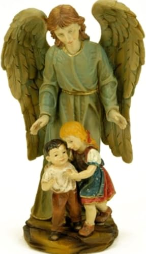 CAPRILO Figura Decorativa de Resina Religiosa Ángel de la Guarda. Adornos y Esculturas. Navidad y Reyes. Decoración Hogar. Regalos Originales. 12 Ø x 22 cm.