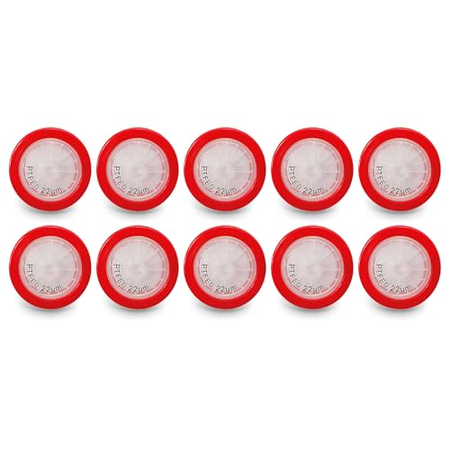 Image of PTFE Membrane Syringe Filter 25mm Diameter 0.22um Pore Size Syringe Lab Filter for Laboratory School Science, Pack of 10 (Model AMPT02225)