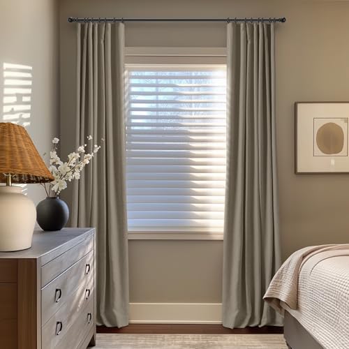 Image of INOVADAY 100% Blackout Curtains for Bedroom, Faux Linen Black Out Curtains 84 Inch Long, Clip Rings Linen Blackout Drapes, Thermal Insulated Room Darkening for Living Room, 2 Panels - W50xL84
