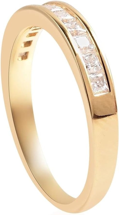 AARK & CO 2.00Ct Princess Cut Lab Created Diamond Channel Set Woman's Half Eternity Wedding Band Ring 14K Yellow Gold Finish 925 Sterling Silver Ring4