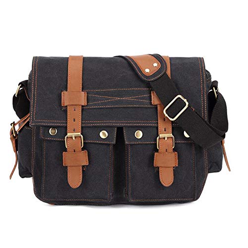 Men Bag Canvas Leather Vintage Shoulder Bag Casual Daypack Messenger Bag Multi Pocket Brifecase Bag