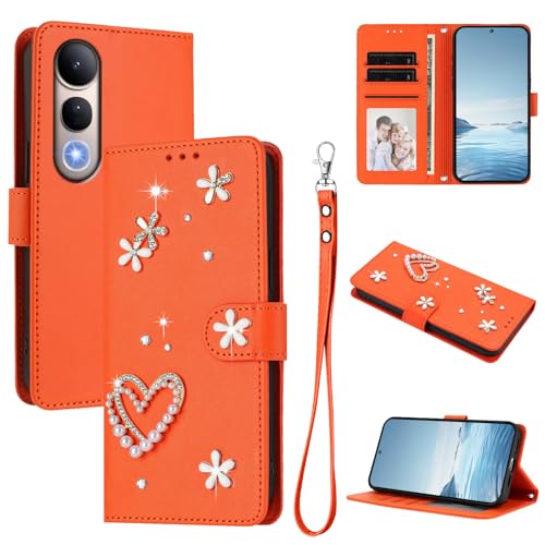 �X�}�z�P�[�X �Ή��@�� for Vivo V50 Lite 5G / V50 Lite 4G �������[�h�y�J�[�h�z���_�[�t�����z �t���b�v�J�o�[ �}�O�l�b�g�o�b�N�� �L�b�N�X�^���h�z Orange