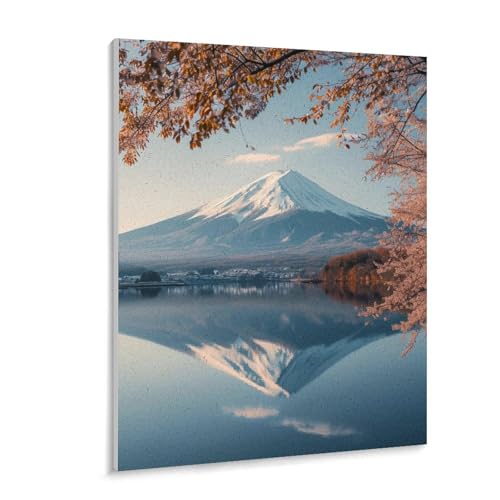 数字油絵 ラッセン 紅葉と富士山 デジタル油絵 数字キットによる絵画 DIY絵 手塗り 美しい日本の風景写真 数字キット塗り絵 壁飾り ホーム オフィス装飾 数字塗り絵 手工芸 初心者 大人 子供 贈り物 40×50cm