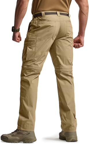Image of CQR Men's Convertible Cargo Tactical Pants, Water Resistant Outdoor Hiking Pants, Zip Off Lightweight Stretch Work Pants