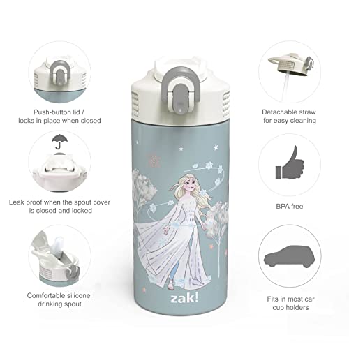 Zak Designs Disney Frozen Elsa Movie Vacuum Insulated Kids Water Bottle 14 Oz 18/8 Stainless Steel Thermal With Flip-Up Straw Spout And Locking Spout Cover, Durable Cup For Sports Or Travel #TOP4