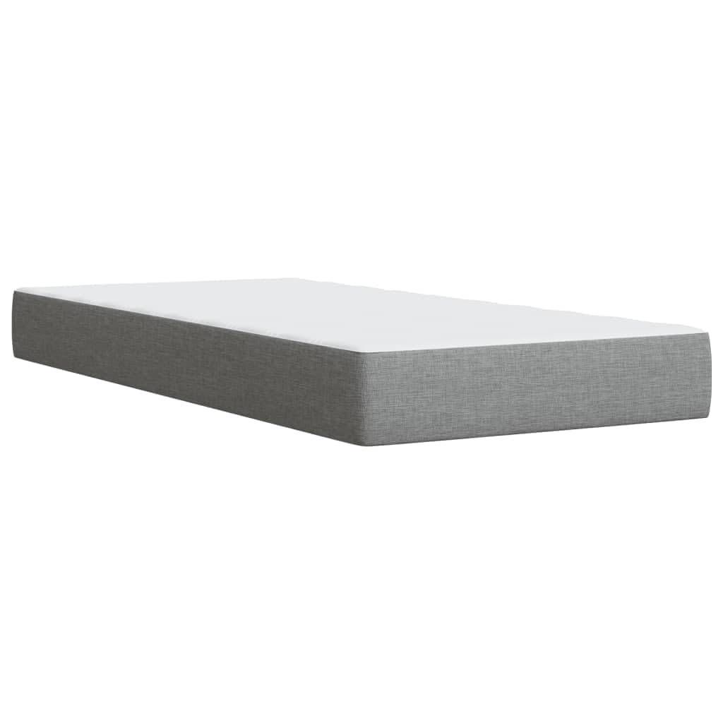 Sprężynowy kieszeniowy materac łóżko 90x190 cm szary | Łóżko kontynentalne z materacem kieszeniowym, jasnoszara tkanina 90x190 cm, z topperem i stelażem