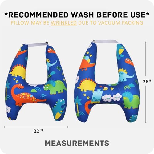 Travel Pillow Car Pillow for Kids 6 Years Old+ Kid Car Sleeping for The Back Seat of Car Seat Belt Adjuster Neck Shoulder Support on Road Trips Cartoon Anime Gift Ideas(Dinosaur)