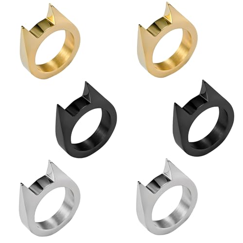 6 Stück Selbstverteidigung Ring Niedliche Katzenringe Set Defend Yourself Katzenohren Einzelfingerring selbstverteidigung frauen set Ringe Tragbares Persönliches Schutzzubehör für Herren Und Damen
