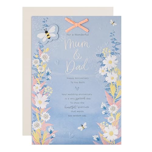 Hallmark Anniversary Card for Mum & Dad Florals Design Heartfelt Verse Blue